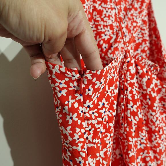 ZARA Women Fit & Flare Mini Sun Dress Floral Pattern Sleeveless Red White Size M - Picture 7 of 8